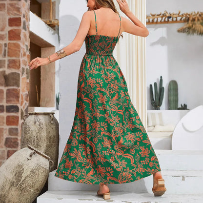 Robe longue imprimée à bretelles, sans manches, asymétrique à une épaule