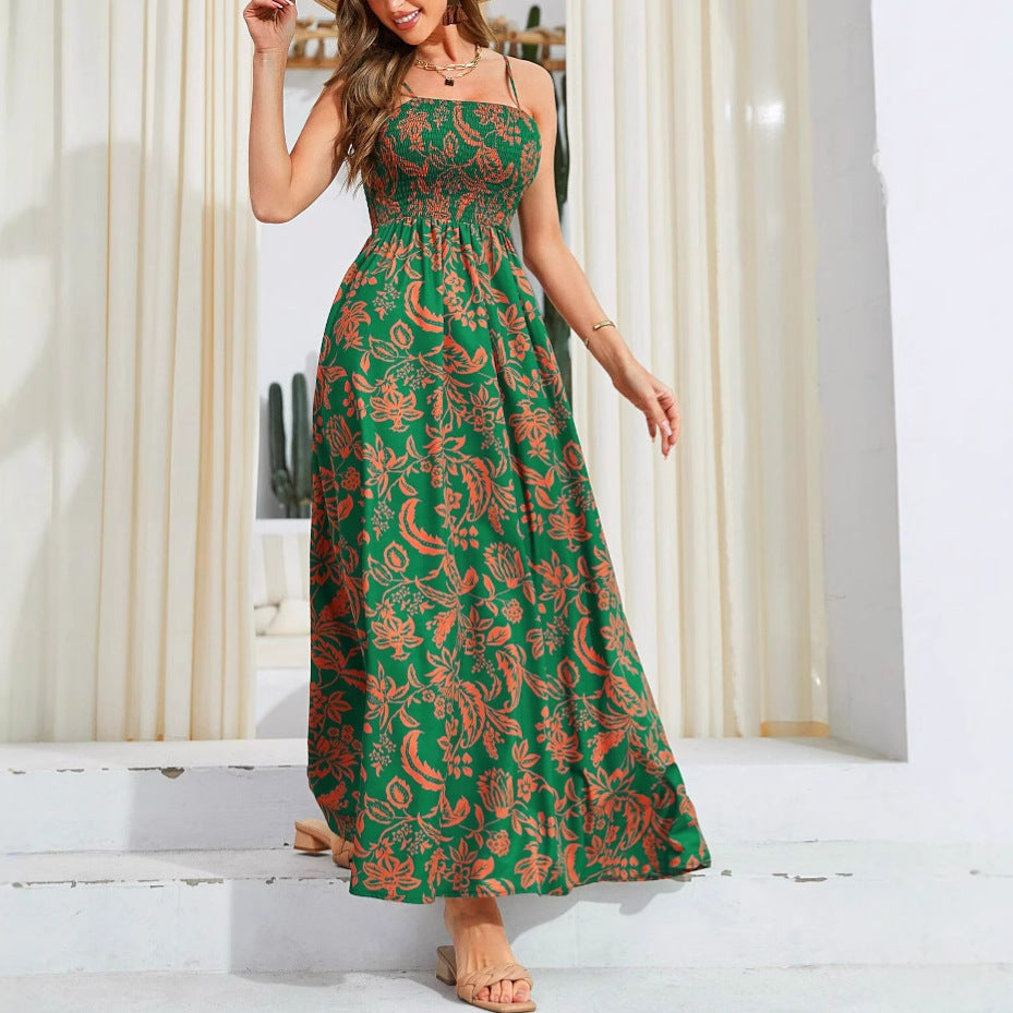 Robe longue imprimée à bretelles, sans manches, asymétrique à une épaule