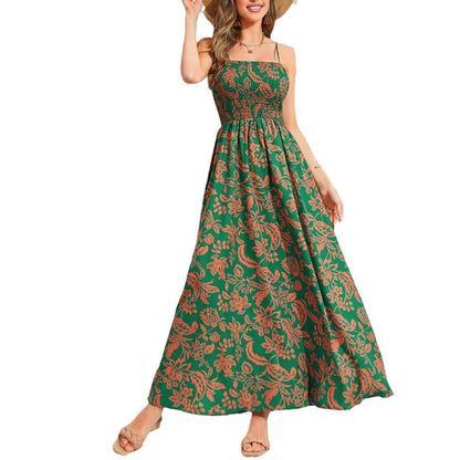 Robe longue imprimée à bretelles, sans manches, asymétrique à une épaule