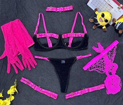 Women's Fashion Two-color Splicing Strap Complex Craft Underwear Sexy Lingerie Set Wholesale