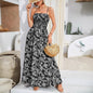 Robe longue imprimée à bretelles, sans manches, asymétrique à une épaule