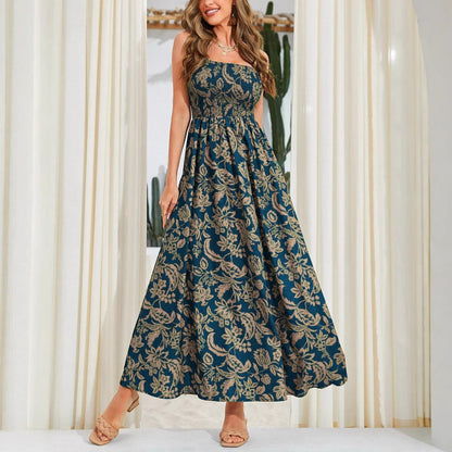 Robe longue imprimée à bretelles, sans manches, asymétrique à une épaule