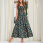 Robe longue imprimée à bretelles, sans manches, asymétrique à une épaule